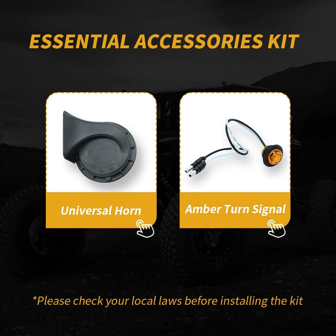 UTV/ATV Turn Signal Kit, Universal Turn Signal Assemblies with Amber LED lights, Horn and Toggle Switch Compatible with Honda Pioneer, Polaris RZR, Can-Am, Yamaha Rhino, Kawasaki