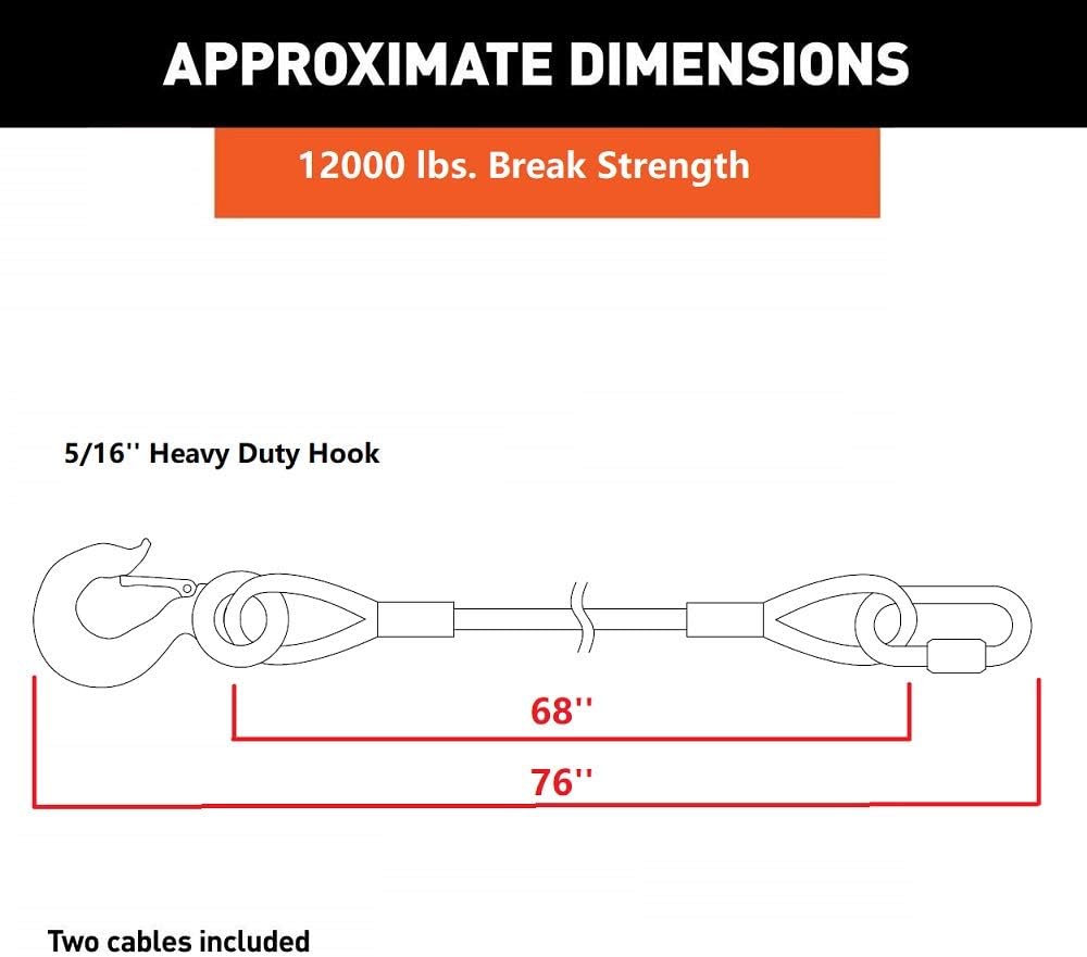 DLLRV Trailer Safety Chains Cables 68 inch for Towing Bar，12000 Lbs Loading one Pair（Two Pack） Pack of 2