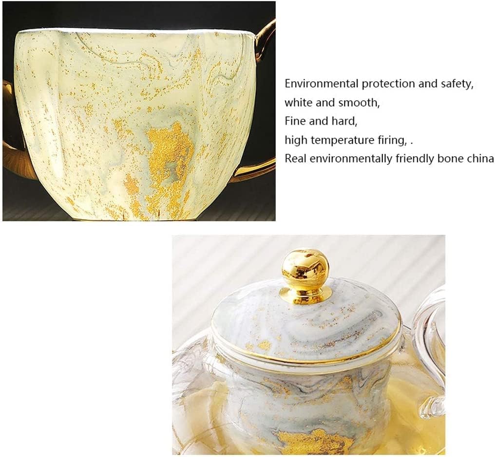 Tea Set for Adults 7pcs British Luxury Ceramics Tea Set with Tray Coffee Set Candle Heating Glass Teapot Set Pot Cup Set Coffeeware 600ml Tea Sets with Teapot