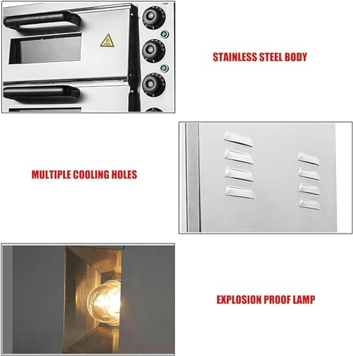 2000W/3000W Electric Pizza Oven, Single/Double Deck Commercial Pizza Drawer Toaster Oven Countertop, Stainless Steel Outdoor BBQ Pizza Oven for Home Restaurant,DoubleLayer