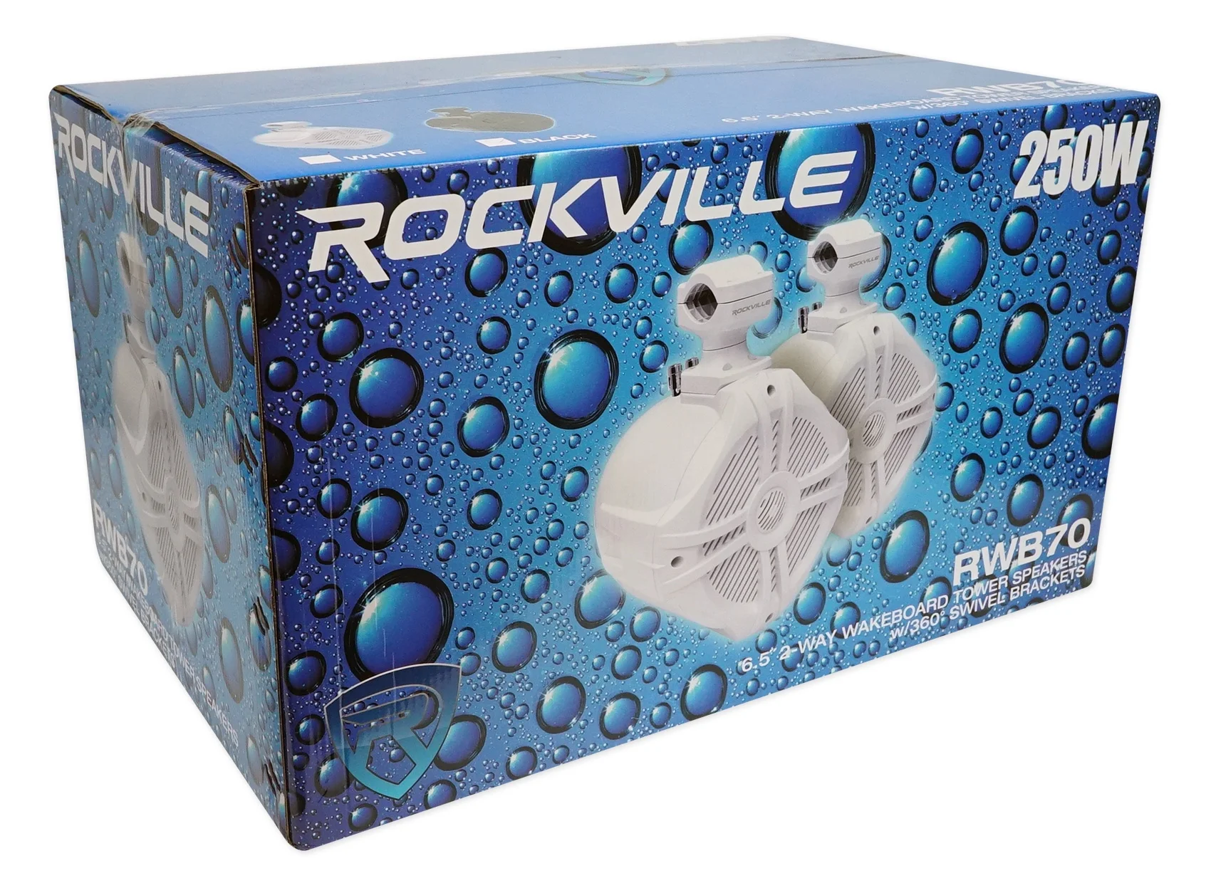 (2) Rockville RWB70B Black 6.5" Marine Wakeboard Swivel Tower Speakers+Amplifier