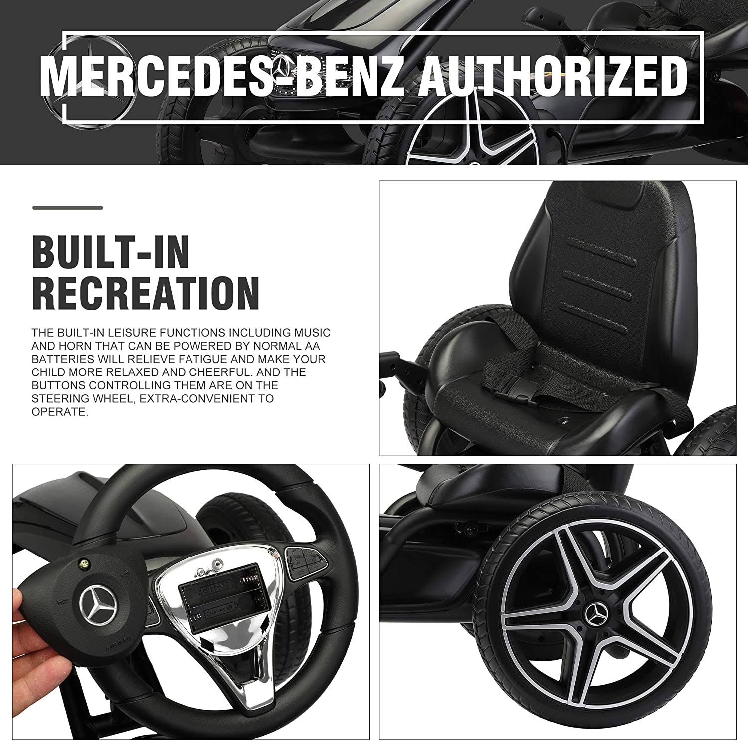 Mercedes Benz Kids Go Kart Ride on Car for Children, Black