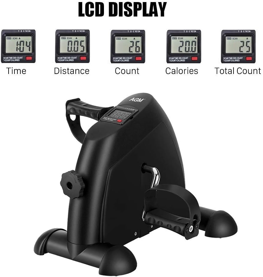 Mini Exercise Bike Pedal Exerciser Portable Cycle Arm and Leg Exerciser with LCD Display Pack of 2