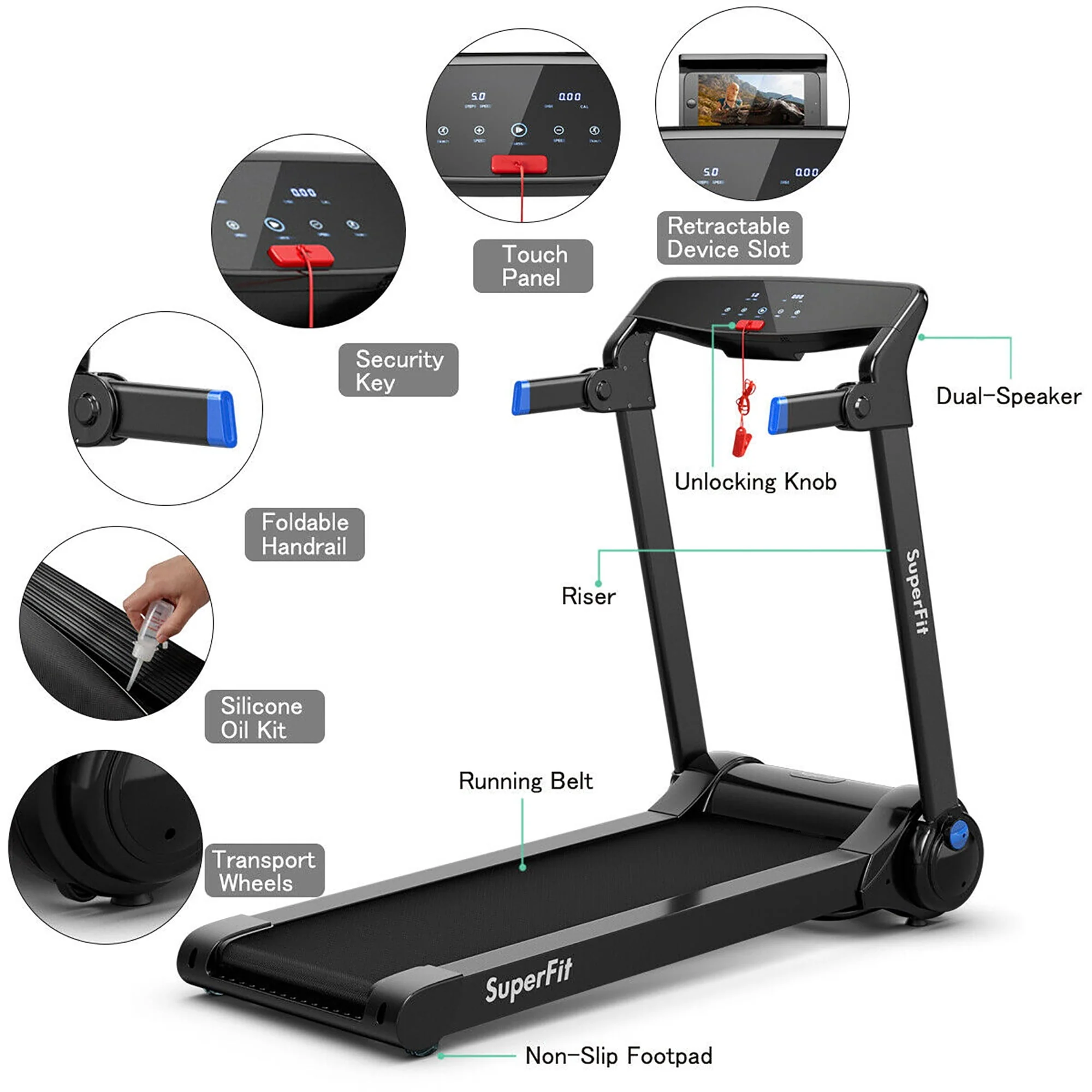 SuperFit 3HP Folding Electric Treadmill Running Machine w/ Speaker Red