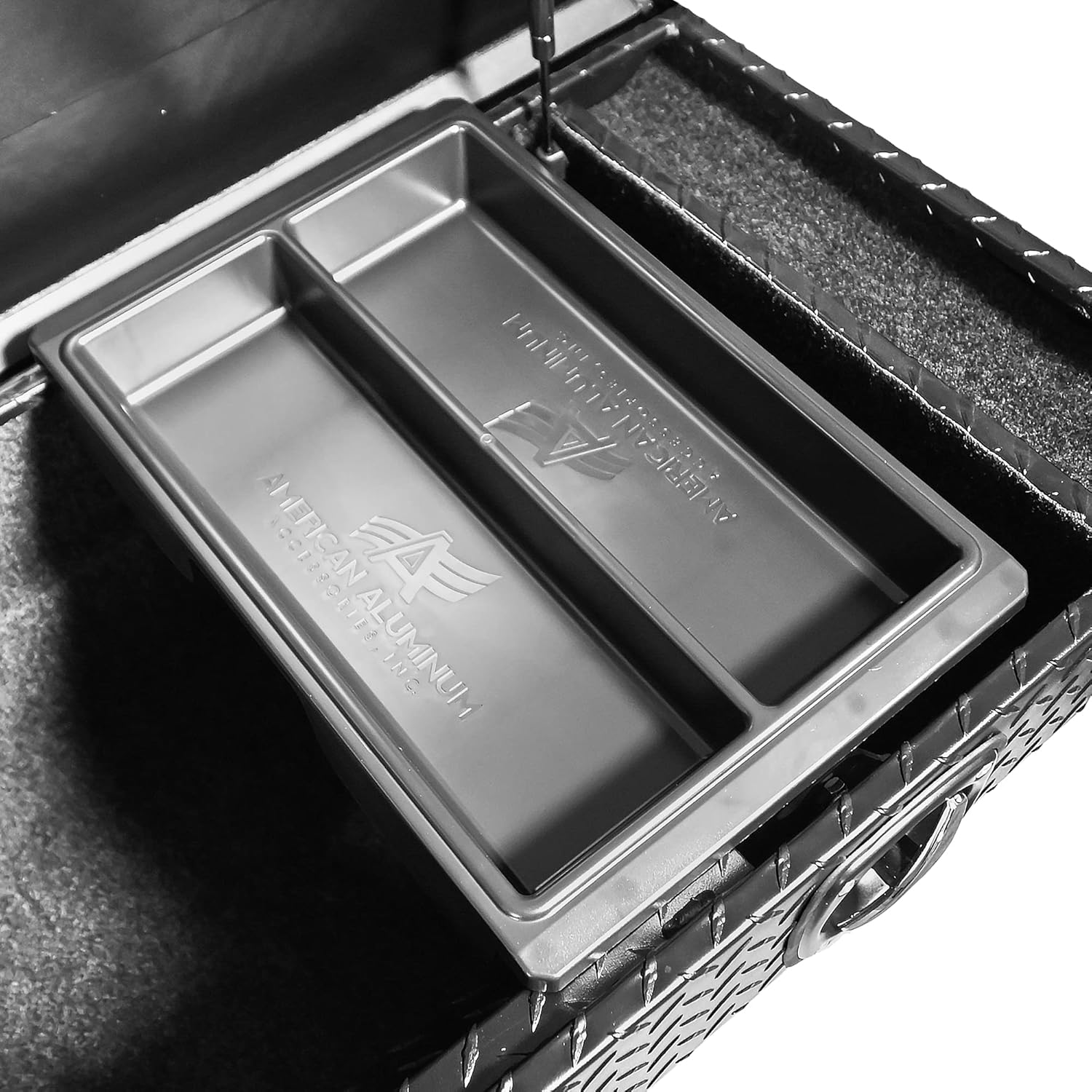 CAMLOCKER S60LPBLRL 60 Inch Low Profile Crossover Tool Box With Rail Gladiator JT, Heavy Duty Polished Aluminum, Secure Storage, Weather Tight Construction, with Sliding Tool Tray Organizer