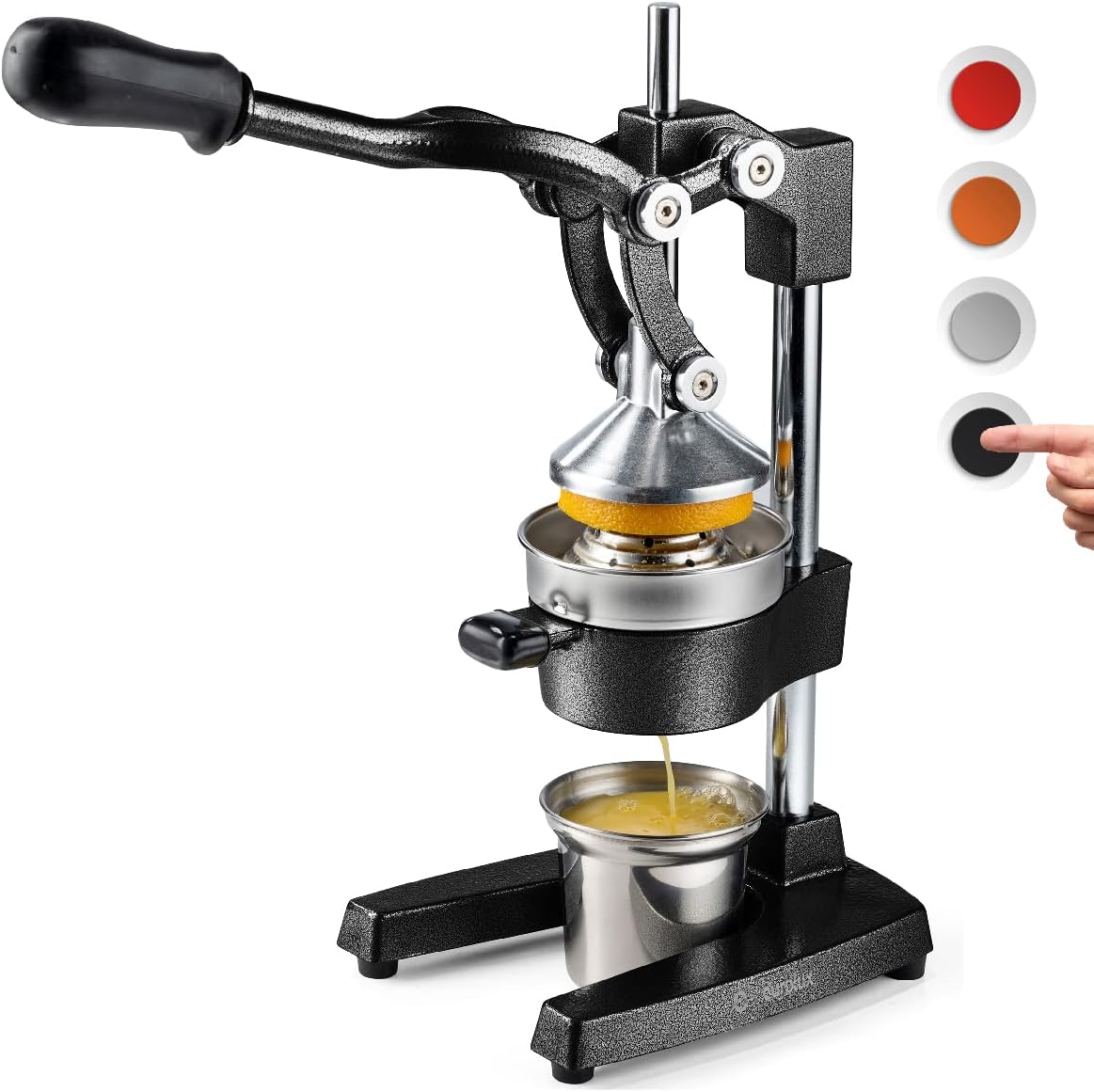 Eurolux Cast Iron Citrus Juicer | Extra-Large Commercial Grade Manual Hand Press | Heavy Duty Countertop Squeezer for Fresh Orange Juice (Bonus Stainless Steel Cup) (Red)