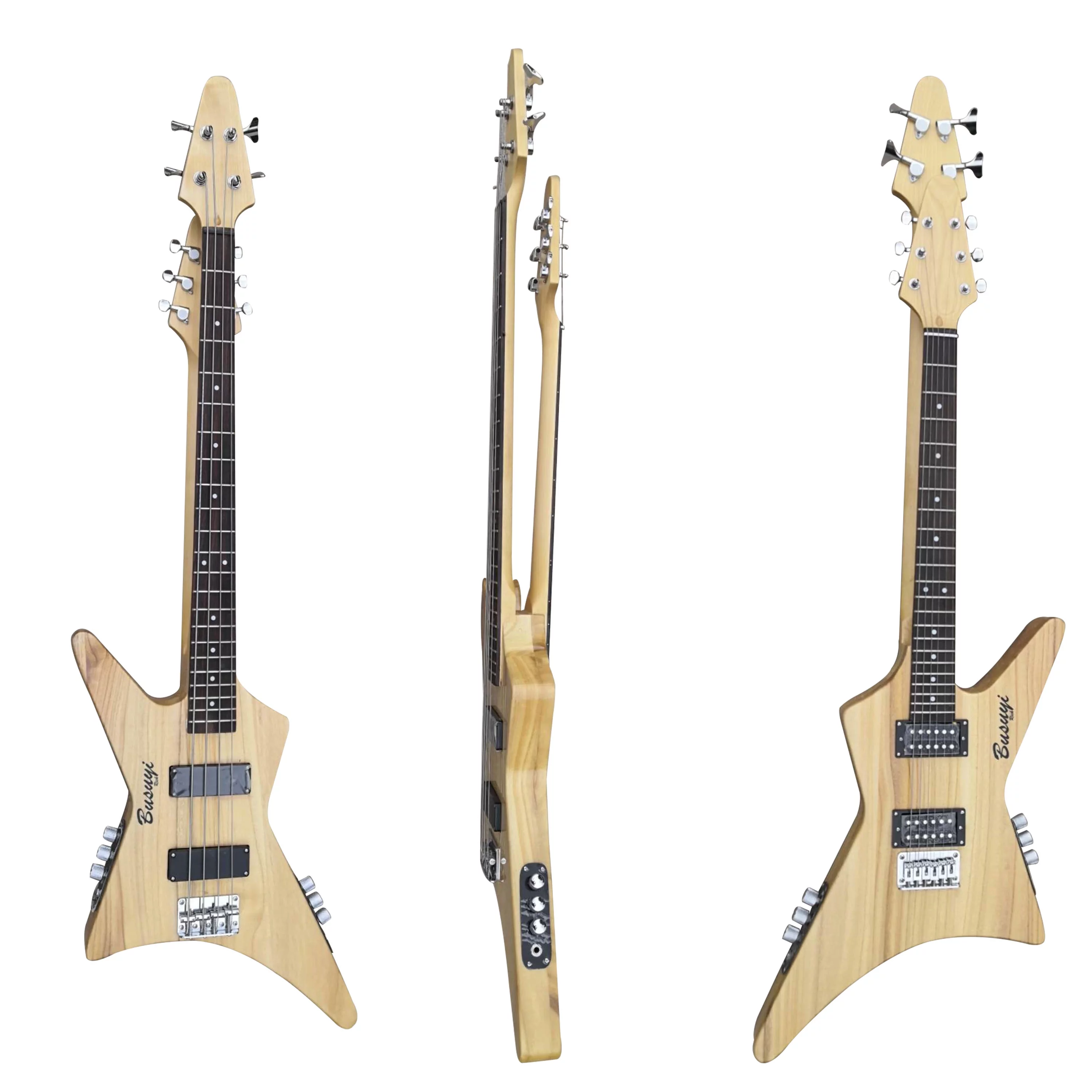 Busuyi Electric Guitar 4 String Bass 6 String Lead Double Neck, Travel Electric Guitar with Full Scale Bass Guitar, Fixed Bridge, Double Neck Guitar (BlackBrown) - Curated Treasures Market