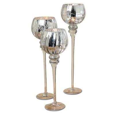 Long Stem Glass Hurricane Candle Holders Ophelia u0026 Co. Color: Silver/Frosty Glossy