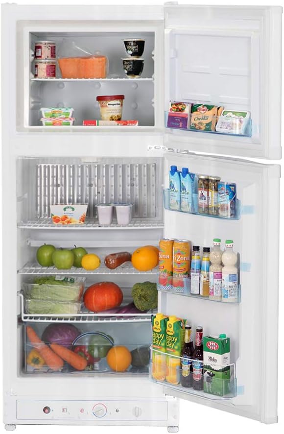 SMETA Propane Refrigerator with Freezer, Large Gas Fridge Absorption Camping Refrigerator Dual Powered Electric 110V, 6.1 Cu.ft, Gas Refrigerator OFF-Grid White