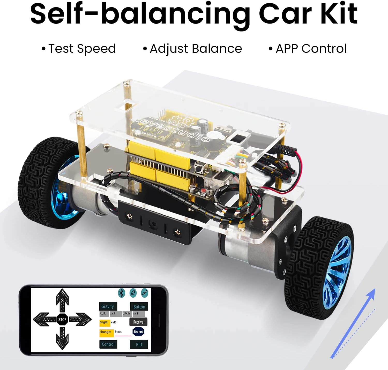 KEYESTUDIO Self-Balancing Robot Car Kit for Arduino DIY Project, Wireless Bluetooth Control, Strong DC Motors, Robotics and Electronics STEM Smart Car Kit for Adults to Build