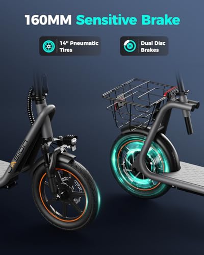 Jasion JS3/PRO Electric Scooter with Seat, 650/850W Peak Motor Electric Scooter Adults, 20/25Miles Ranges Sports Scooter for Adults, 20/25MPH Max Speed, Foldable E-Scooter for Pets, Disc Brakes