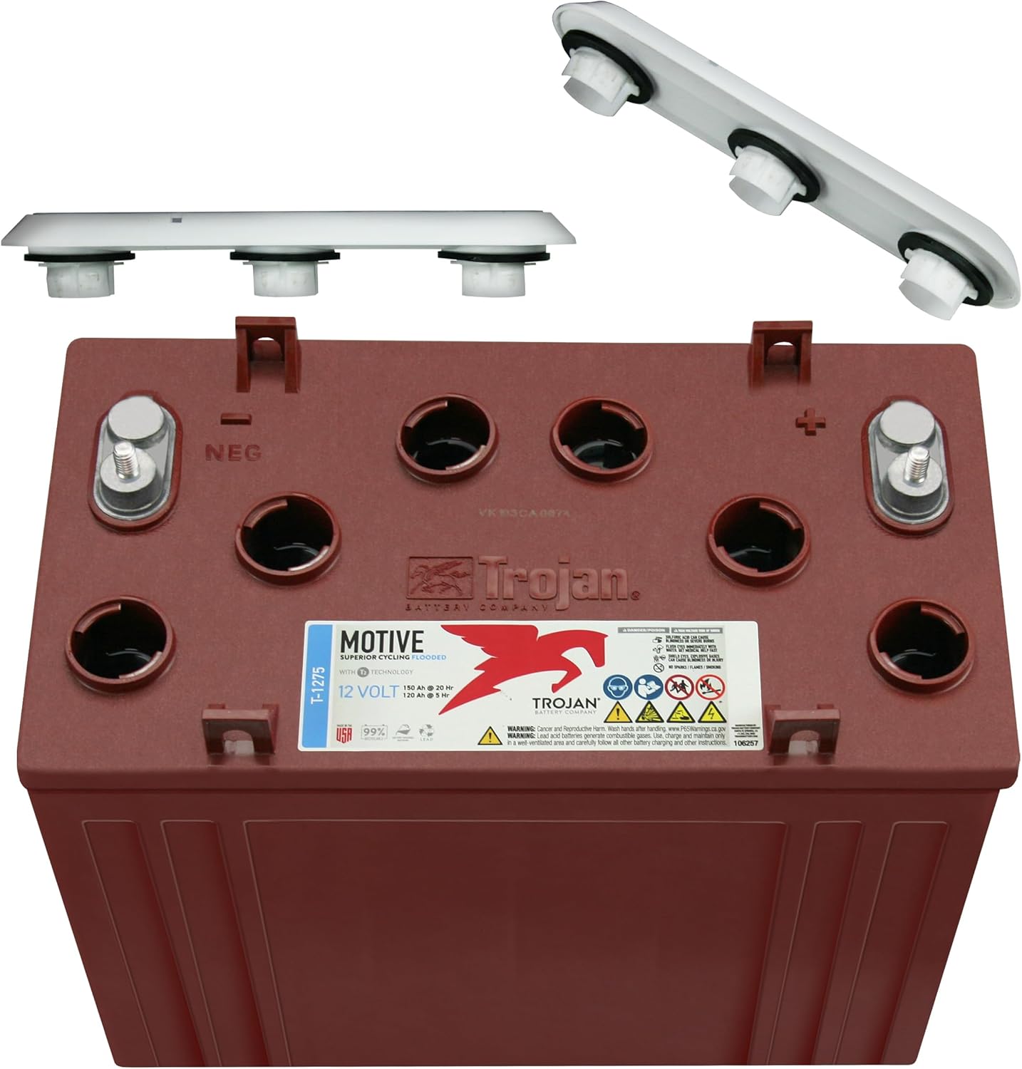 Trojan T-125 GC2 6 Volt 240mAh Deep-Cycle Flooded/Wet Lead-Acid Battery - Golf Carts, Utility Vehicles (UTVs), Marine/Boating, Recreational/Electric Vehicles, Solar/Renewable Energy