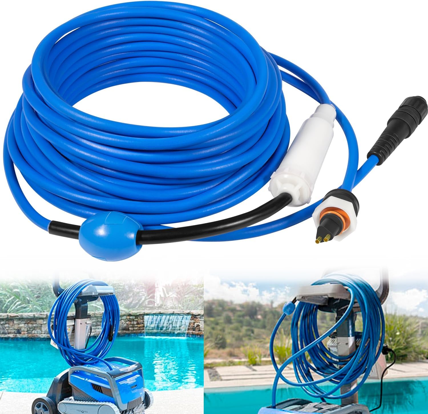 99958907-DIY Cable and Swivel- 2 Wire - for Dolphin Robotic Pool Cleaners Active 20, Advantage Ultra, Discovery, Explorer E30, Proteus DX4, Quantum, S200, T35, Triton PS - 18M(60ft)