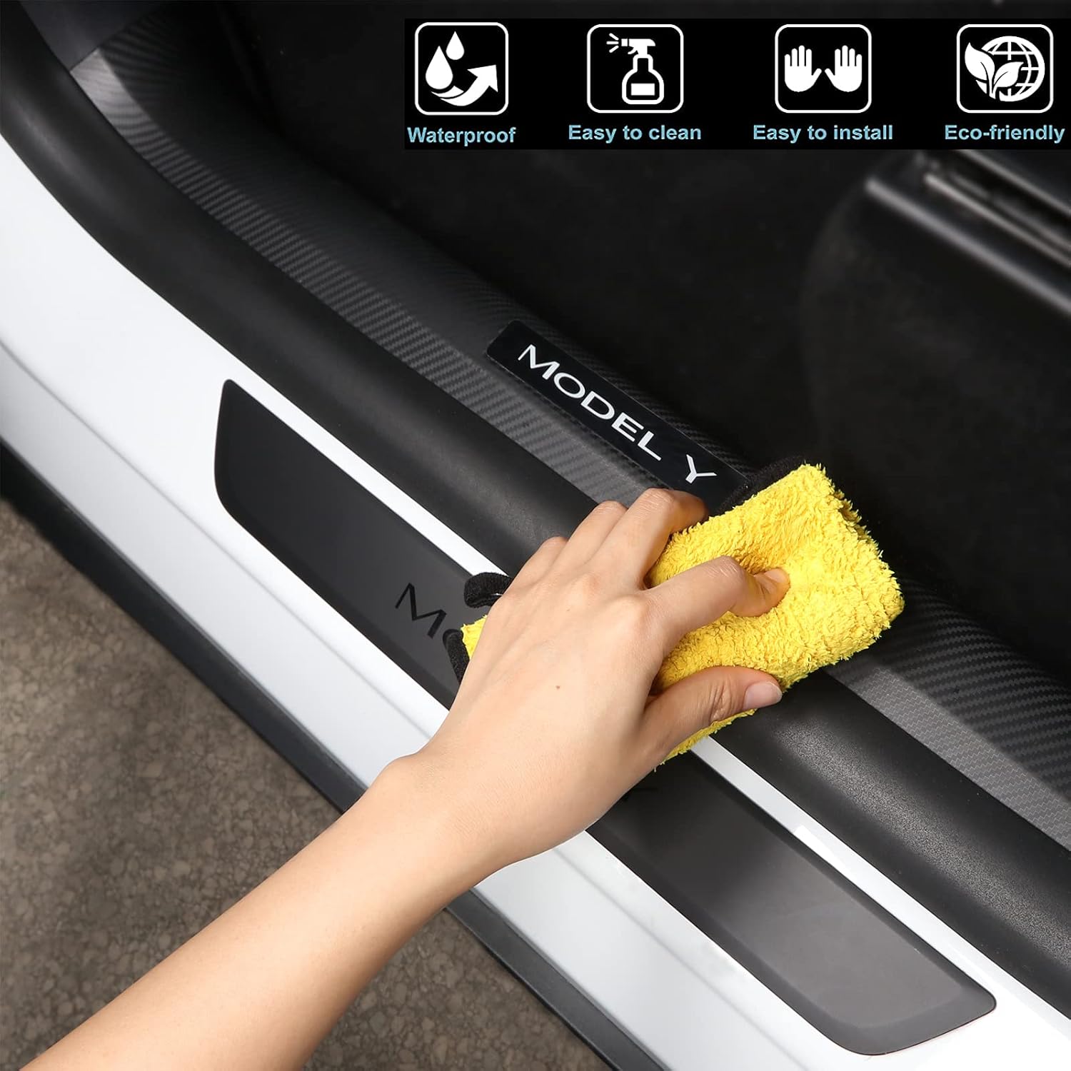 LMZX Tesla Model Y Door Sill Protector Guard Matte Carbon Fiber Pattern Entry Protector Cover for Tesla Model Y 5 Seater Accessories(ABS,4 pcs)