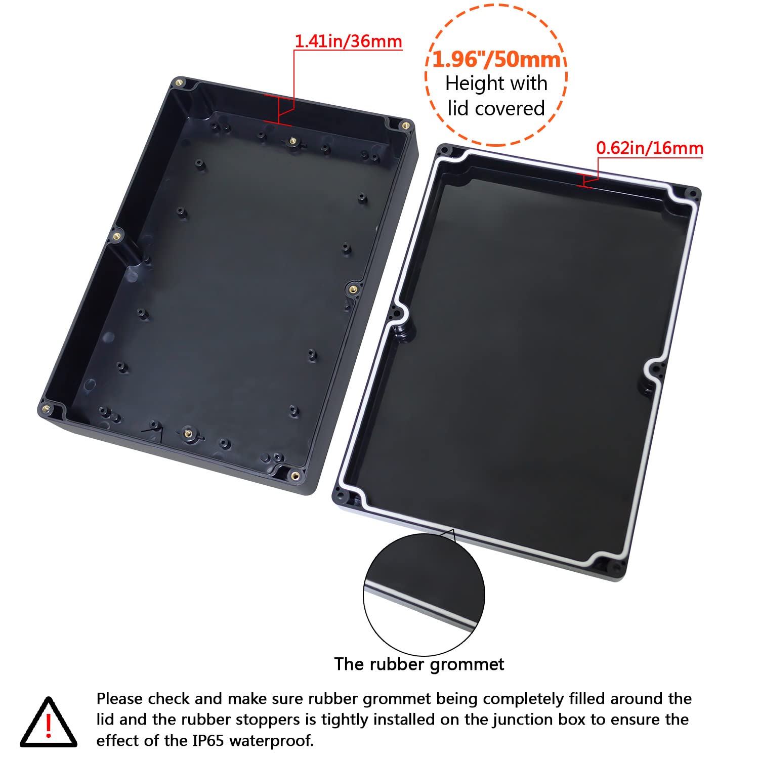 LeMotech ABS Plastic Electrical Project Case Power Junction Box, Project Box Black 10.4" x 7.2" x 3.7" (263 x 182 x 95 mm)(Pack of 1)