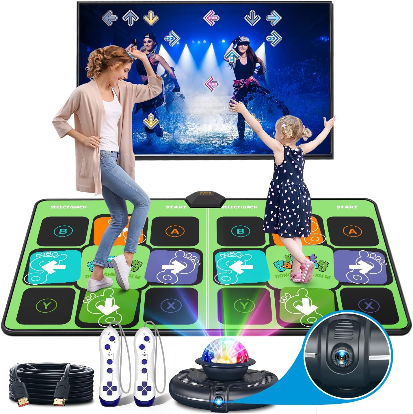 Dance Mat Games for TV - HDMI Wireless Musical Electronic Dance Mats with HD Camera, FWFX Double User Exercise Fitness Non-Slip Dance Step Pad Dancing Mat for Kids & Adults