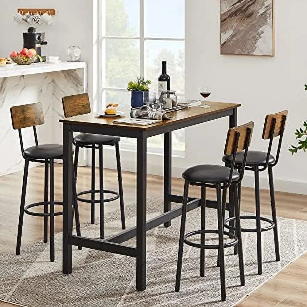 TJUNBOLIFE 3 Piece  Table Set  2-Tier Round Pub Dining Set Wooden Bistro Table with 2 PU upholstered Stools Counter Height Kitchen Table Set for Breakfast Nook  Restaurant  Small Space(Gr