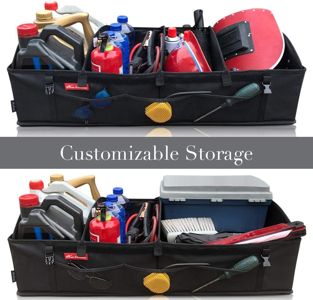 Trunk Organizer for SUV Car, Truck, Auto, Minivan - 4 Adjustable Compartments Foldable Portable Trunk Organizer, Heavy Duty Durable Car Organizer, Removable Flexible Cargo Storage Bag