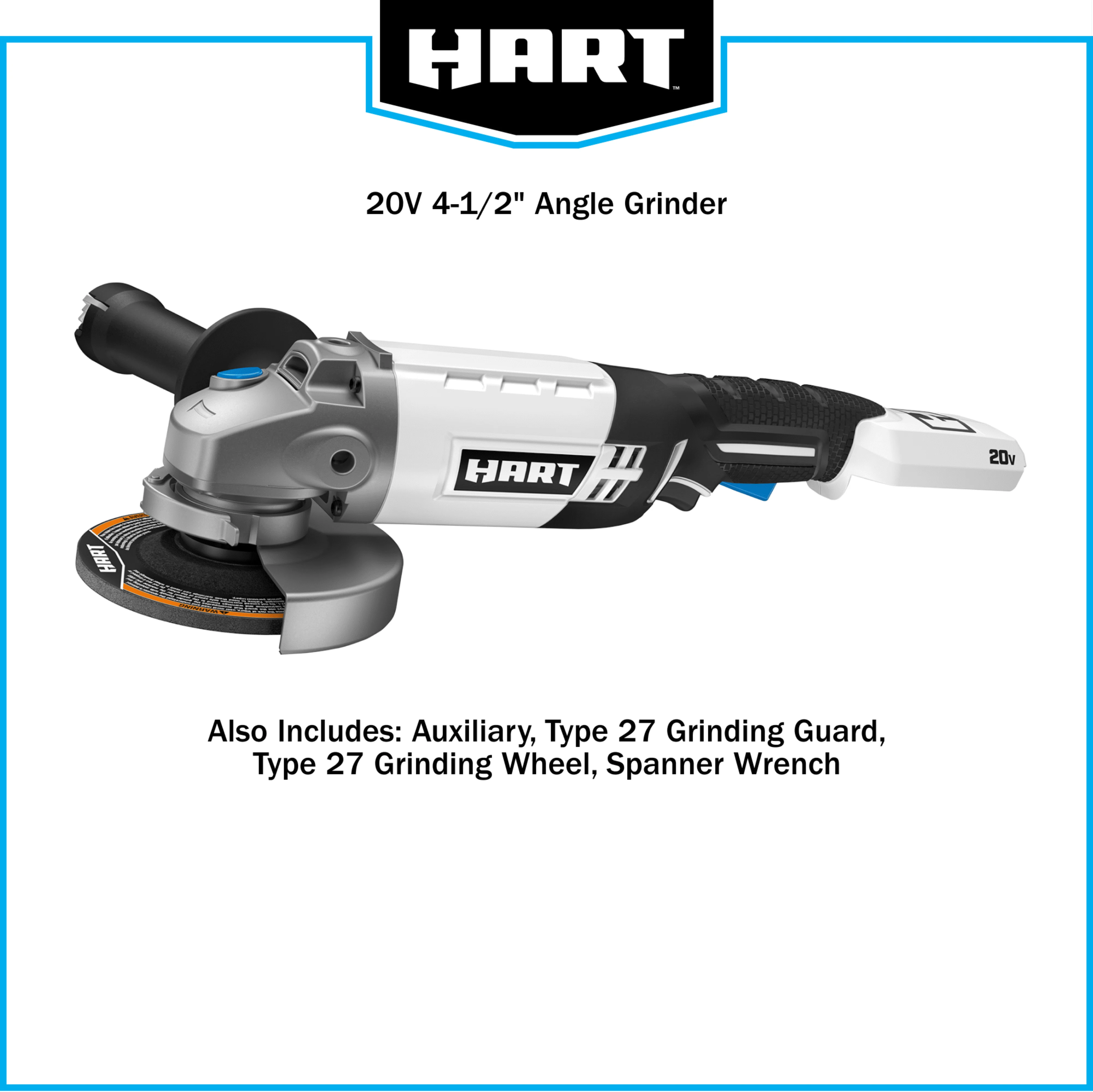 HART 20-Volt Cordless 4 1/2-inch Angle Grinder Kit (1) 20-Volt 4.0Ah Lithium-Ion Battery
