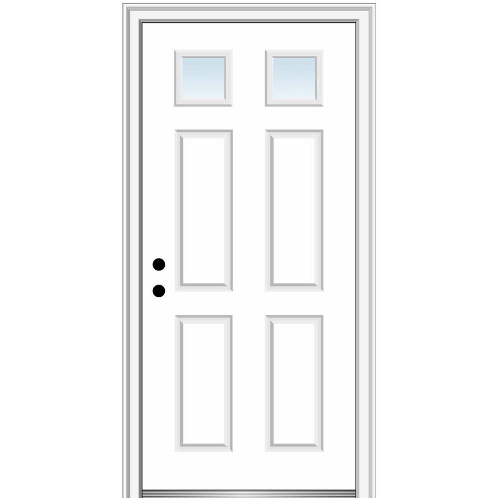 MMI Door 32 in. x 80 in. Classic Right-Hand Inswing 2-Lite Clear 4-Panel Primed Steel Prehung Front Door on 6-9/16 in. Frame