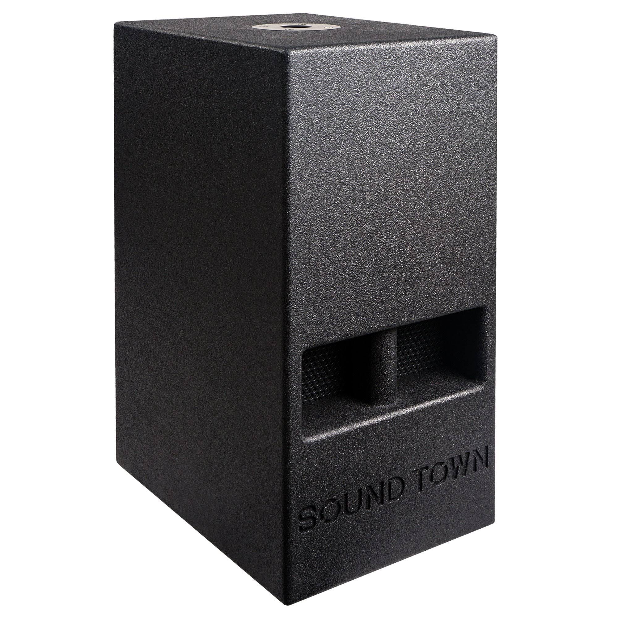 Sound Town 2-Pack 10x22 1200 Watts Powered PA DJ Subwoofers with Folded Horn Design, Black (CARME-110SPW-PAIR)