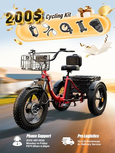 Electric Trike for Adults 960W Peak, 36V 15AH Battery Ebike 50 Miles Range with Large Rear Basket, Electric Trike 20" Fat Tire, Max 25MPH 3 Wheel Folding Electric Tricycle for Adults(Lava)