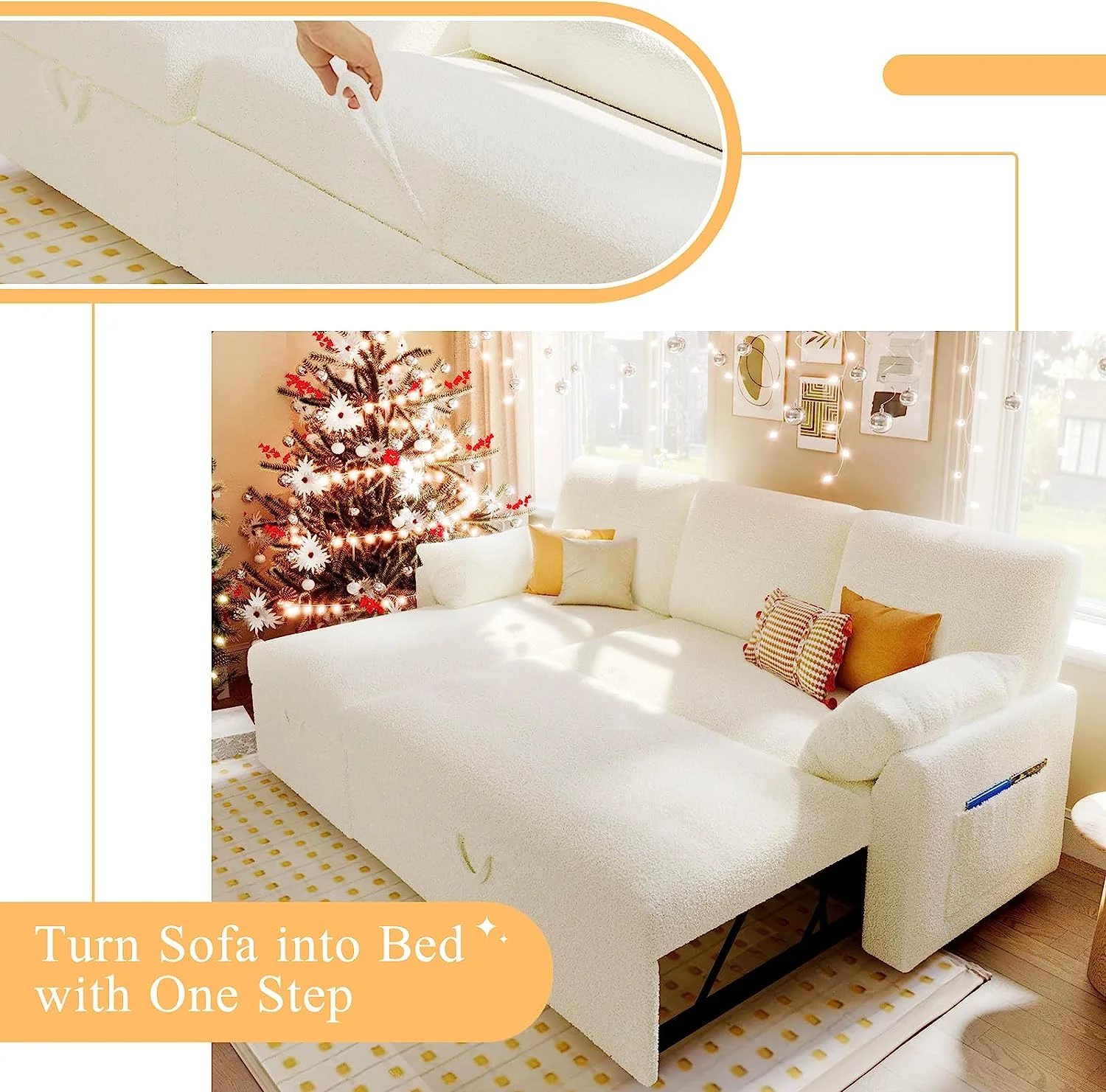 Papajet Sofa Bed, Sleeper Sofa with Storage Chaise, Pull Out Couch for Living Room- Gray Chenille