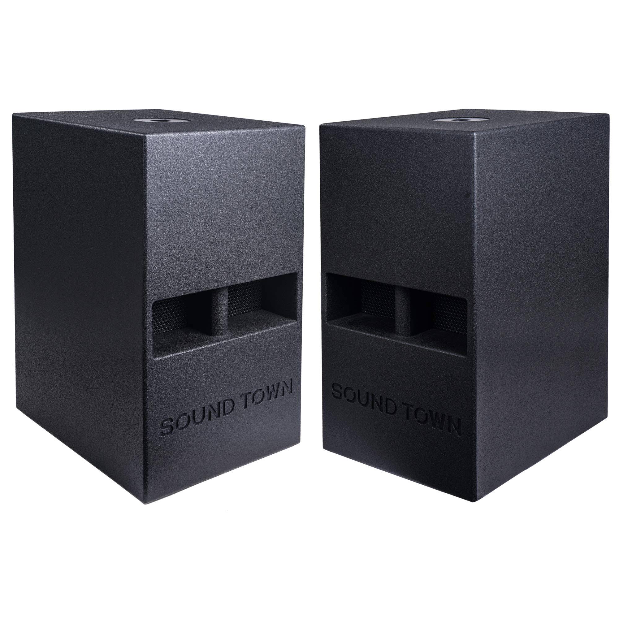Sound Town 2-Pack 10x22 1200 Watts Powered PA DJ Subwoofers with Folded Horn Design, Black (CARME-110SPW-PAIR)