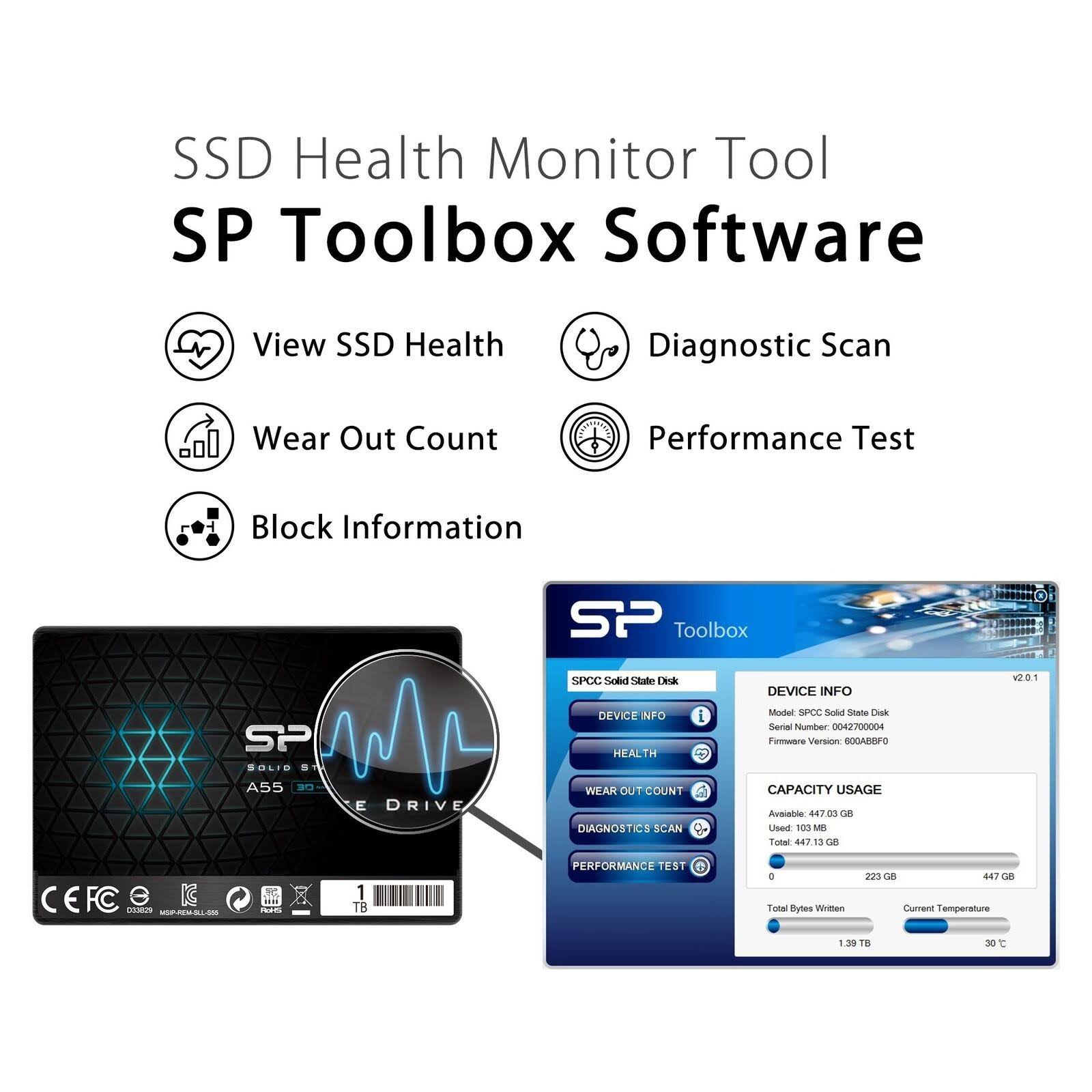 Silicon Power 1TB SSD 3D NAND A55 SLC Cache Performance Boost SATA III 2.5x22 7mm 0.28x22 Internal Solid State Drive sp001tbss3a