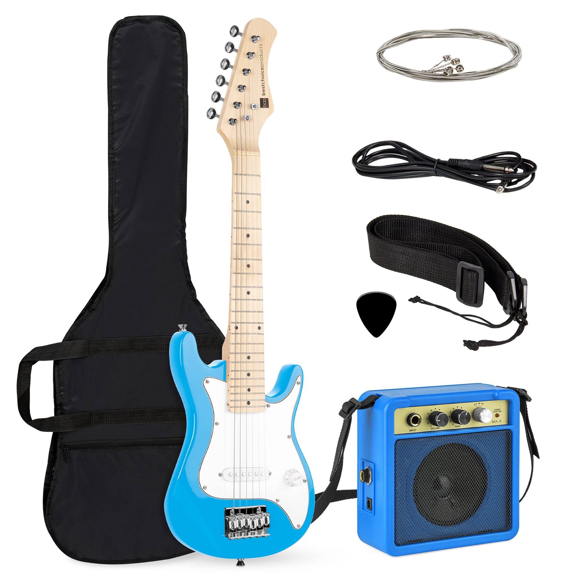 Best Choice Products 30in Kids Electric Guitar Beginner Starter Kit w/ 5W Amplifier, Strap, Case, Picks - Light Blue