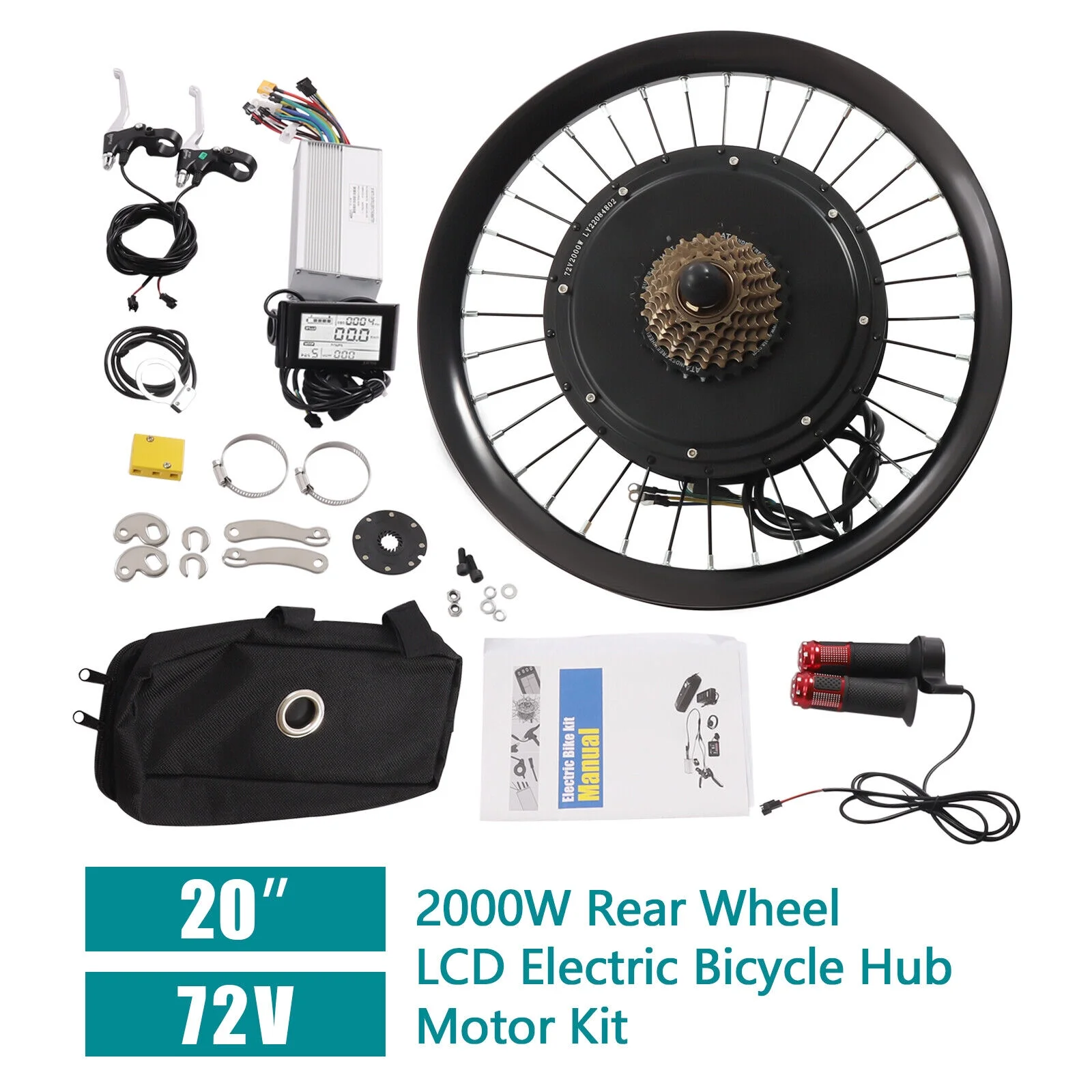 60N.M 20'' Rear Wheel Electric Bicycle Conversion Kit E Bike Motor LCD 72V 2000W fits 20-inch Bikes 560rpm