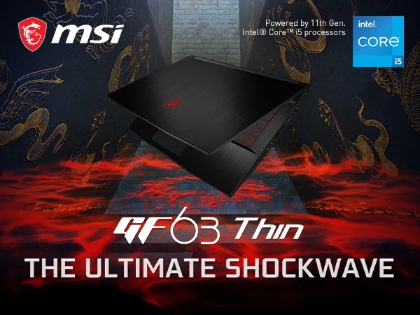 MSI GF63 Thin 15.6" Gaming Laptop, Intel Core i5-11400H, NVIDIA GeForce GTX 1650, 8GB Memory, 256GB NVMe SSD, Windows 11, 11SC-693