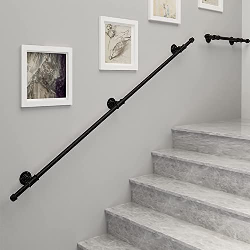 Stairs Handrail Banister for Walls,Modern Stair Railing Brackets Black Metal Wrought Iron Wall Support 1m 1.5m 2m 2.5m 3m for Disabled Elderly Indoor and Outdoor