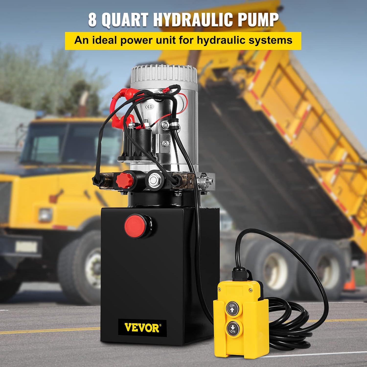 Mophorn Hydraulic Power Unit 8 Quart Hydraulic Pump Double Acting Hydraulic Power 12V DC with Metal Oil Reservoir Hydraulic Pump Power Unit for Dump Trailer Car Lifting