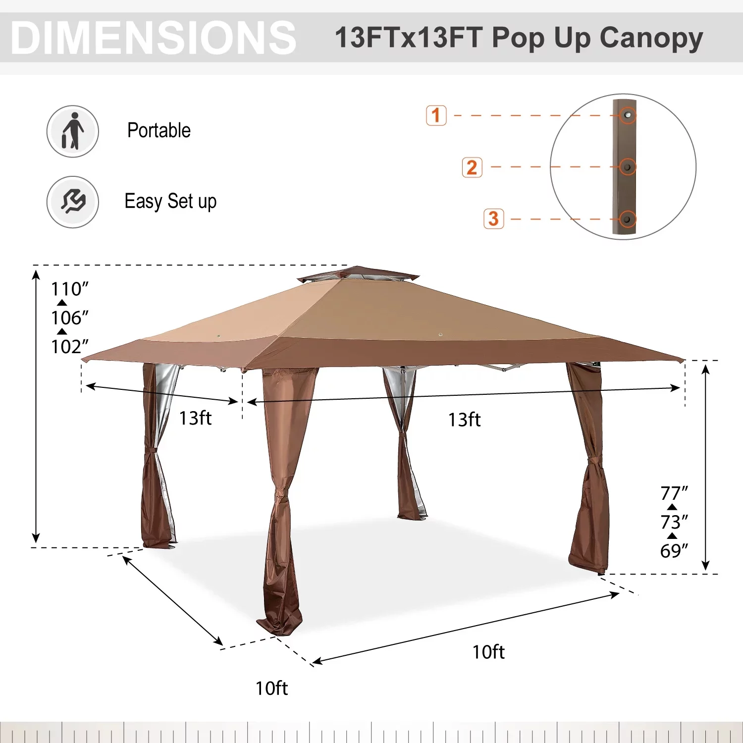 Summit Living 13 x 13 ft Pop Up Canopy Tents Event Shelter  for Outside Party Brown