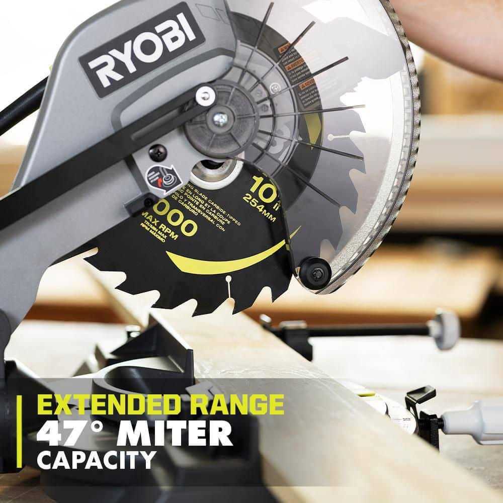 RYOBI 15 Amp 10 in. Corded Sliding Compound Miter Saw with 10 in. 40 Carbide Teeth Thin Kerf Miter Saw Blade - Shop Hardware Tools Online Store