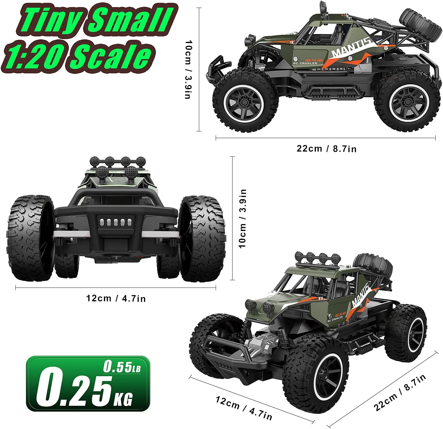X TOYZ RC Cars 2 PCS Remote Control Off Road Monster Trucks Cars for Kids, 1:20 Scale Metal Shell Alloy RC Car, High Speed Racing Car 2.4Ghz Hobby Vehicles Toys Gifts with 2 Rechargeable Batteries Pack of 2