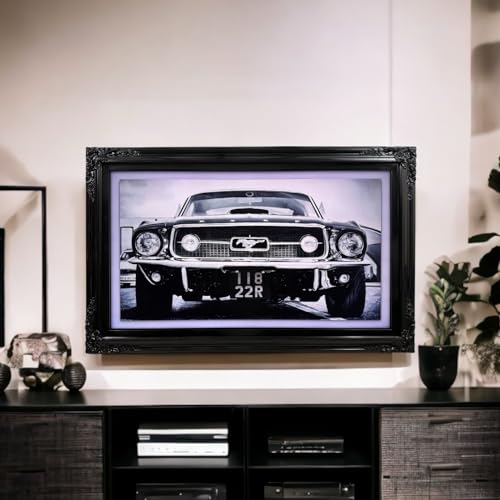 TV frame for Samsung The Frame TV, fits 32, 43, and 50 inch TVS. Glossy Black Finish (not for use with other models). Handmade wood ornate TV Frame.