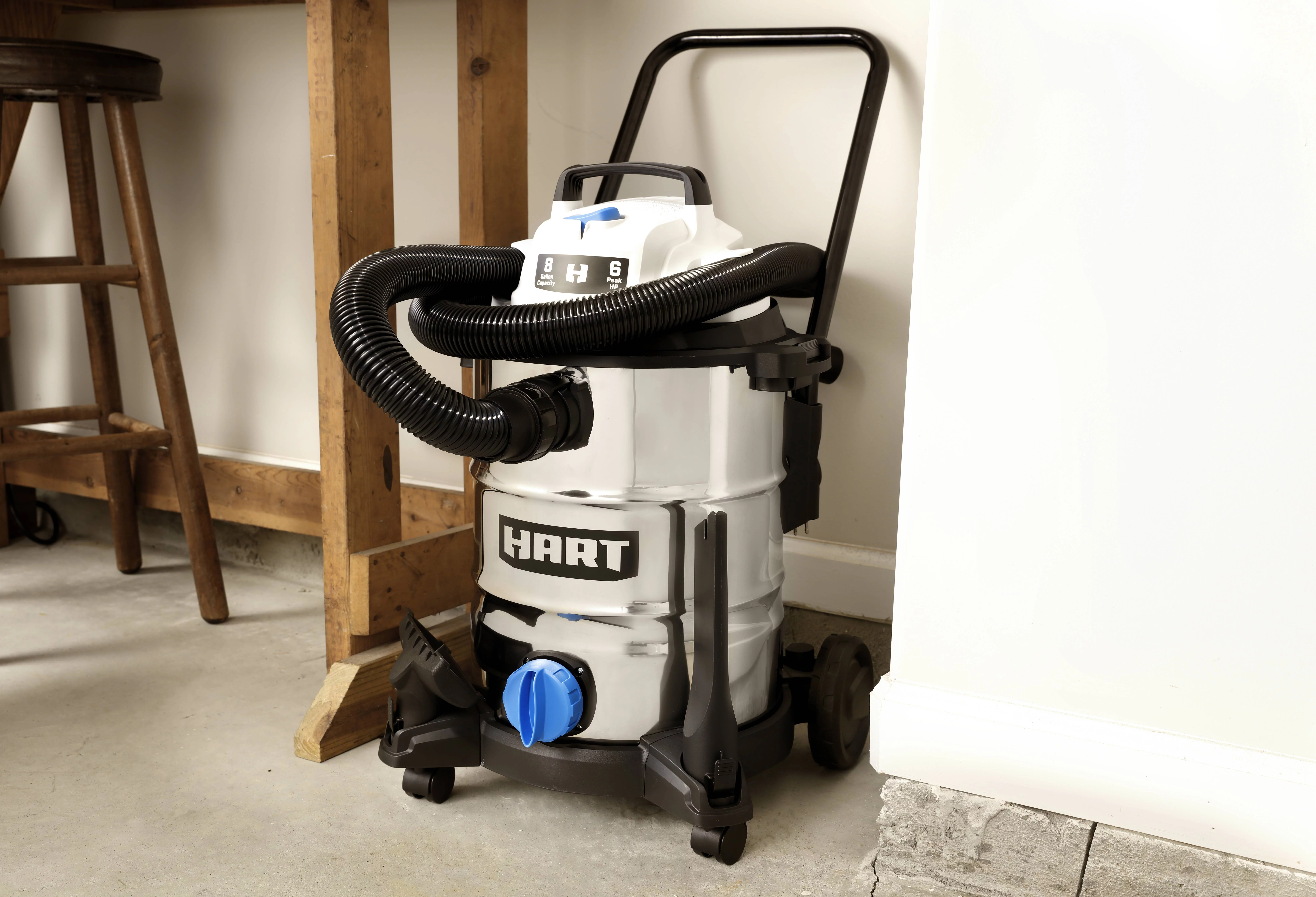 HART 8 Gallon 6 Peak HP Stainless Steel Wet/Dry Vacuum, VOC812SW 3701