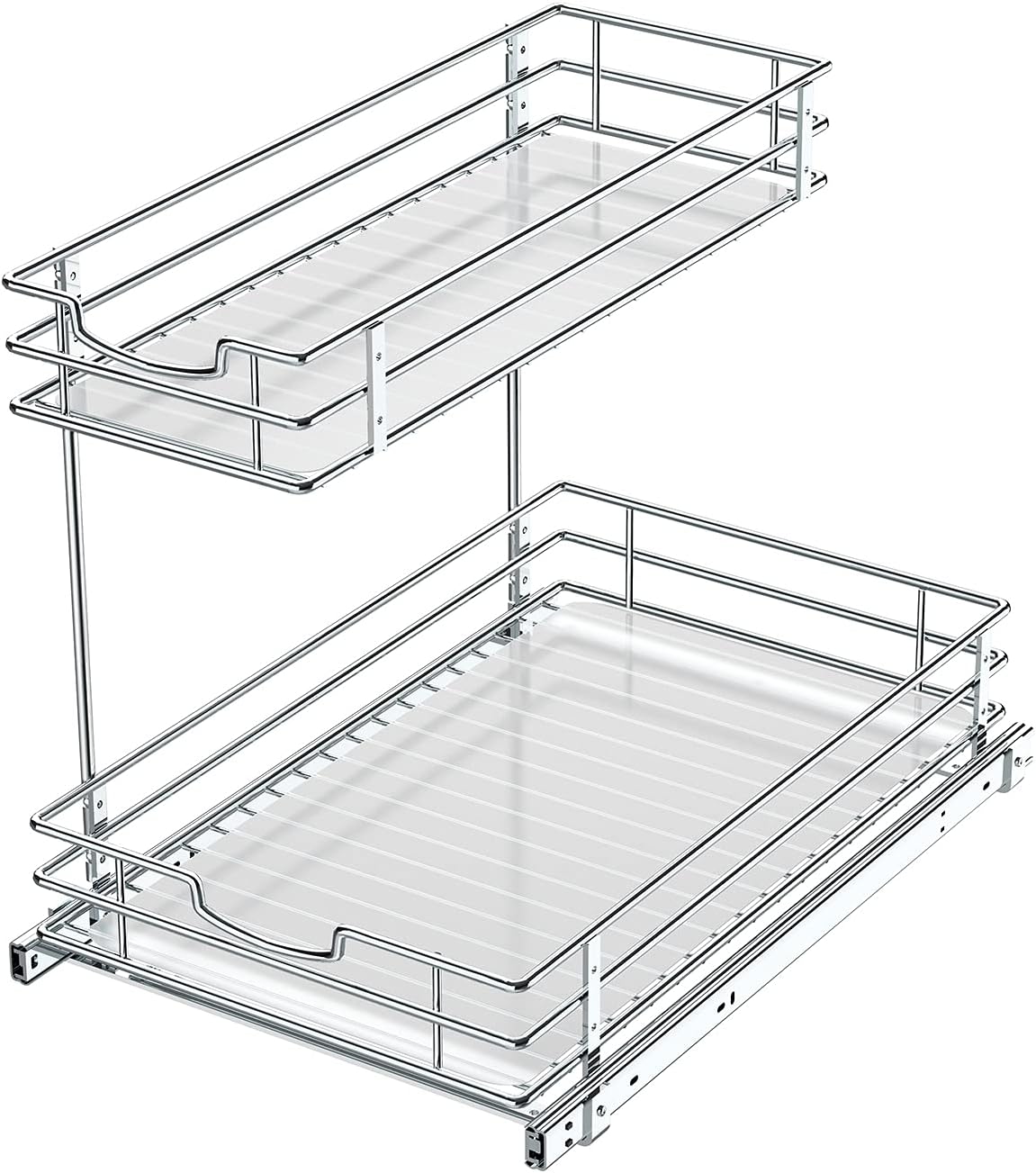 Bextsrack Under Sink Cabinet Organizer Storage with 2 Tier Pull Out Sliding Shelf with Protective Shelf Liners for Kitchen Bathroom Cabinet, 12.2Wx18.1Dx14.5H-Inch - Silver