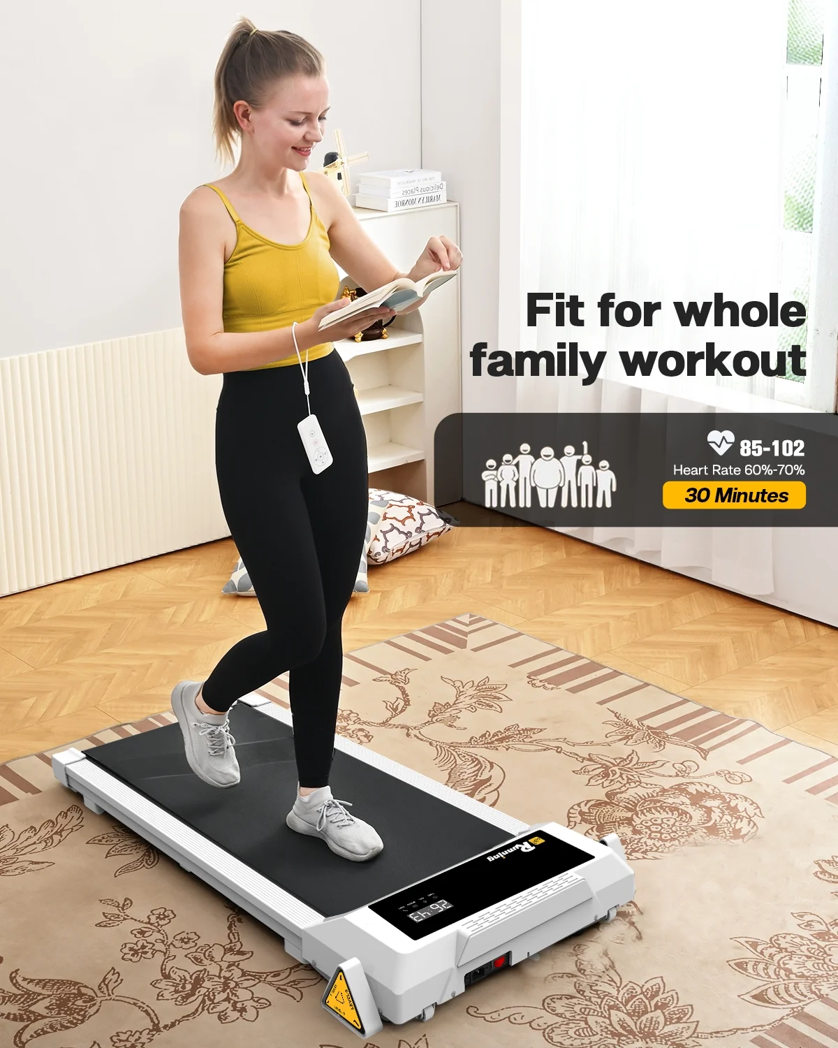 FYC Under Desk Treadmill 2.5HP Electric Walking Pad with Incline/Remote/LED Display, 265LBS Capacity Compact Running Walking Jogging Machine for Home Office Use Installation Free, White