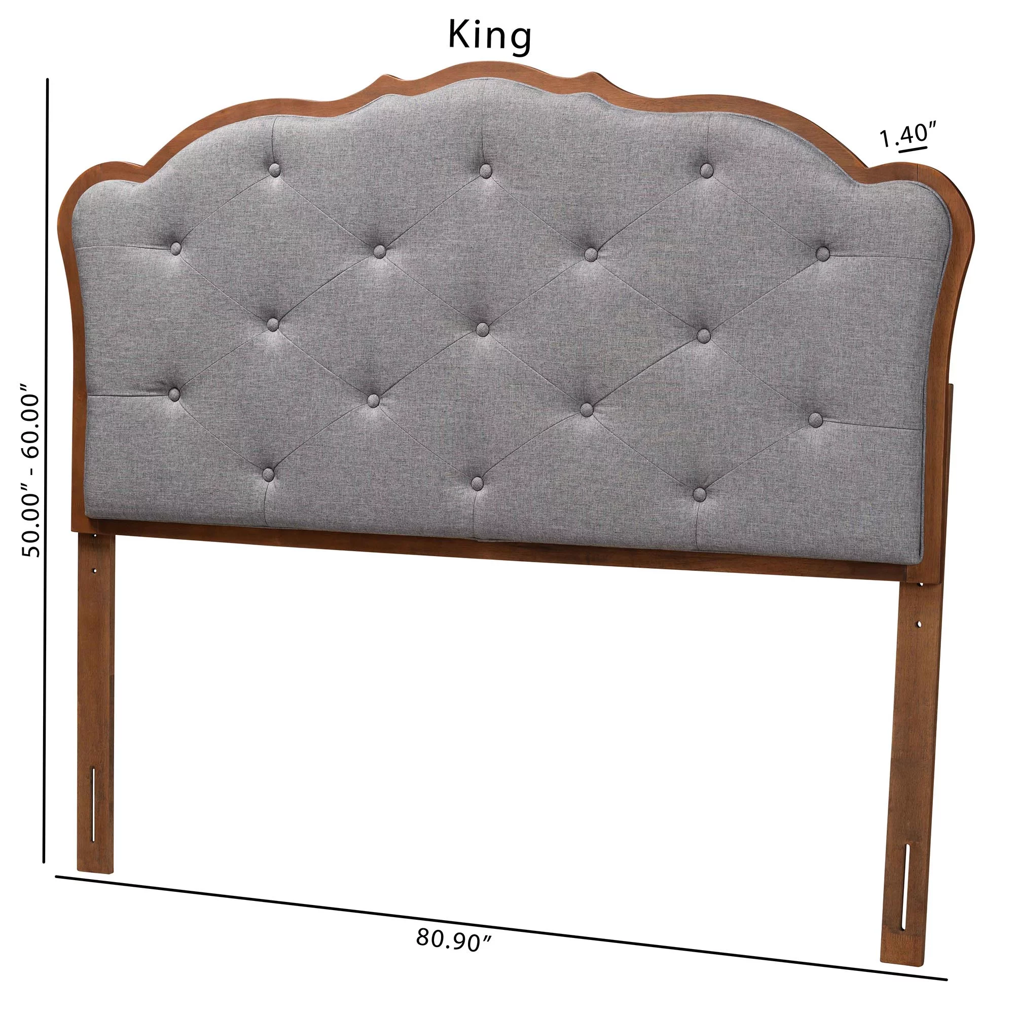 Baxton Studio Leandra Classic and Traditional Grey Fabric and Walnut Brown Finished Wood King Size Headboard