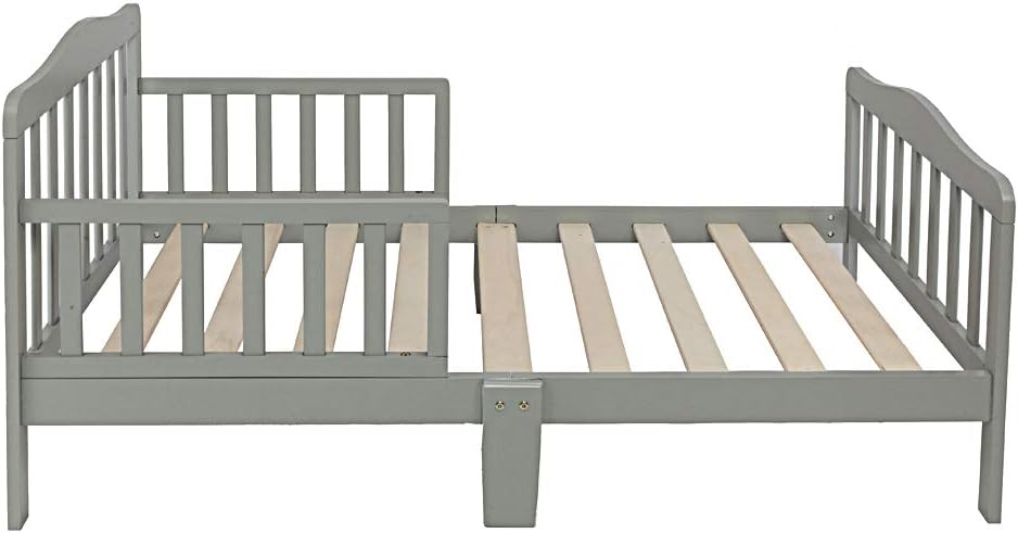 Toddler Bed, Wooden Baby Children Canton Toddler Bed Children Bedroom Furniture with Two Side Safety Guardrails, Gray