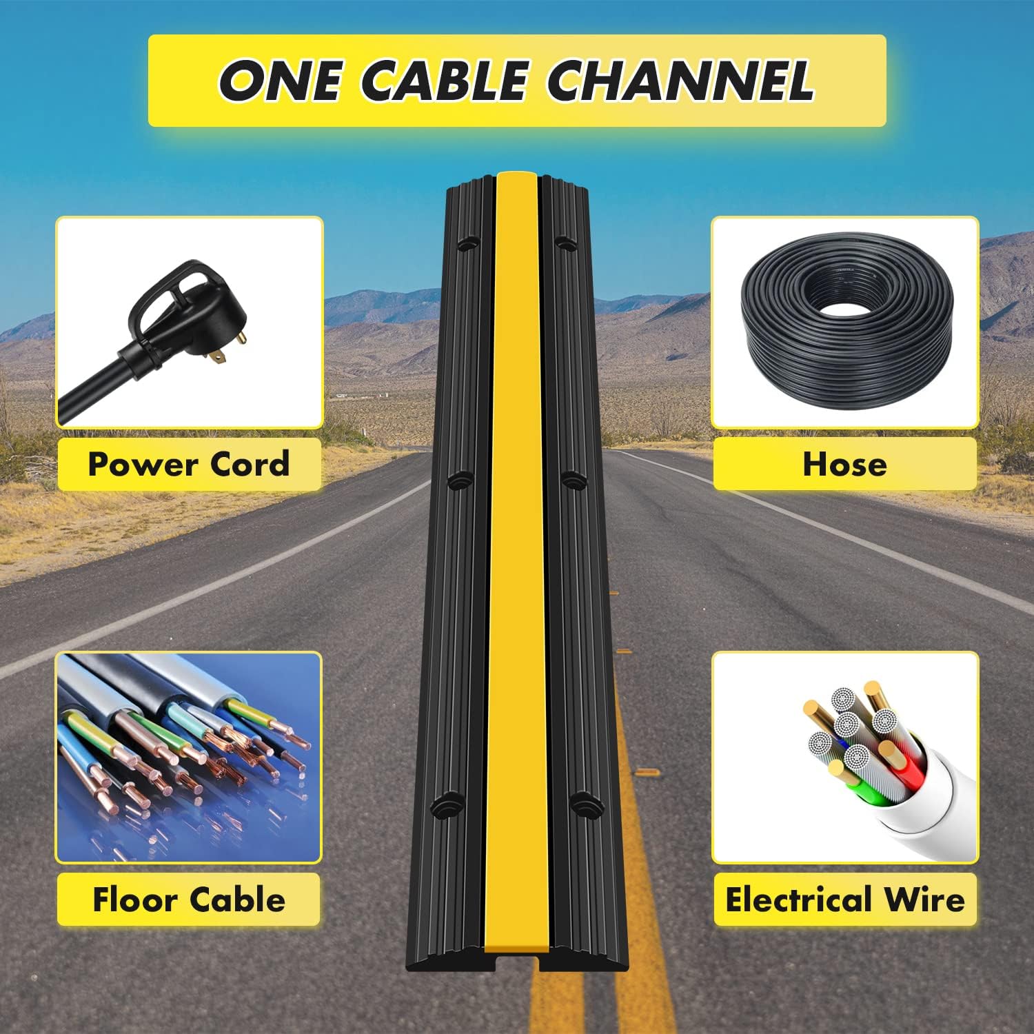 4 Pack of 1 Channel Cable Ramp Hose Protector Ramps Rubber Cable Protector Ramp Heavy Duty Speed Bumps for Wire Hose Pipe Hider Driveway &Indoor Pack of 2