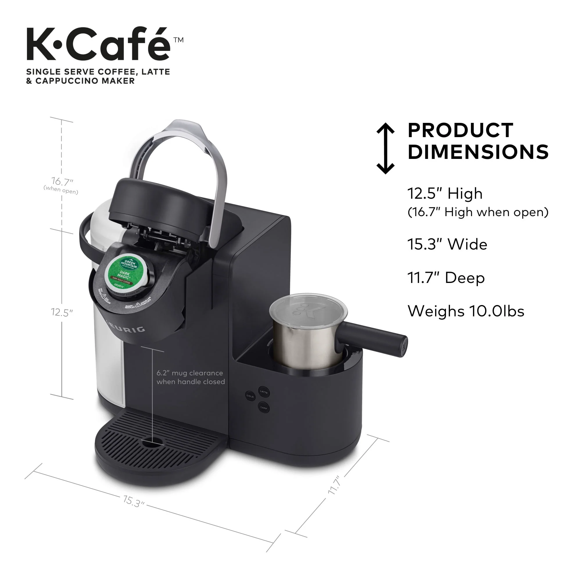 Keurig K-Cafe Single Serve K-Cup Coffee Maker, Latte Maker and Cappuccino Maker, Dark Charcoal
