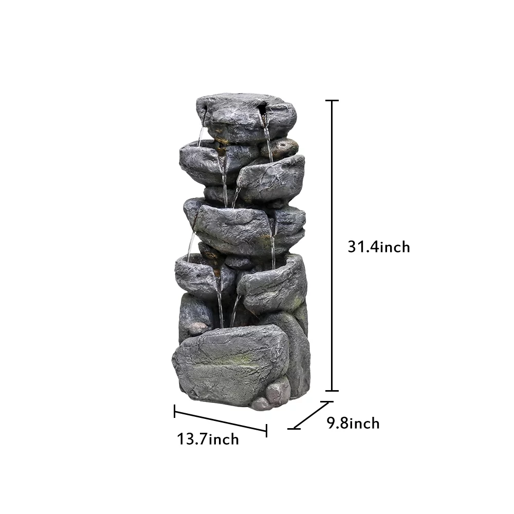 Stacked Rock Fountain with LED Lights - Outdoor Water Fountains Cascading Floor Water Feature Art Decor for Garden,Pation, Deck, Porch