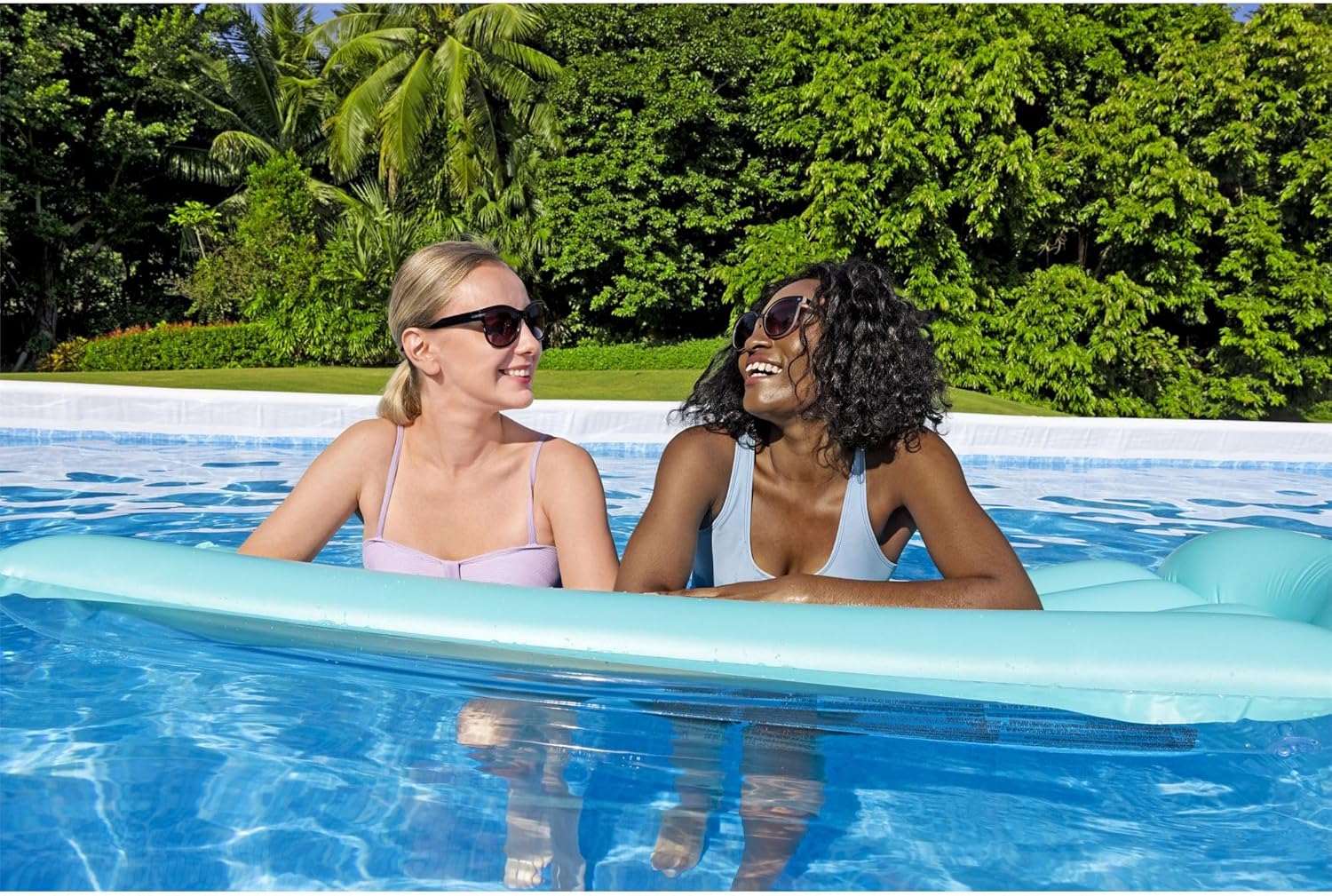 Bestway Power Steel 24' x 12' x 52" Rectangular Metal Frame Above Ground Swimming Pool Set with 1500 GPH Sand Filter Pump, Ladder, and Pool Cover
