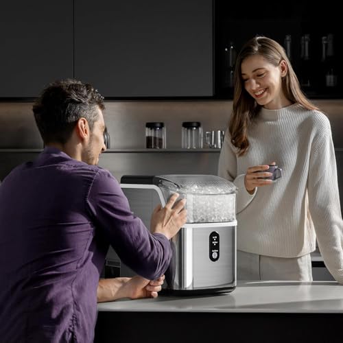 Nugget Ice Makers Countertop, 35Lbs/24H Portable Ice Maker Machine with Chewable Ice, Crushed Ice Makers Countertop with Self-Cleaning Function/Ice Scoop/Ice Basket for Home & Kitchen & Office(Black)