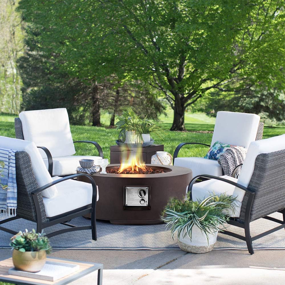 AVAWING 30in Outdoor Propane Fire Pit, 50,000 BTU Auto-Ignition Gas Fire Table w/ Weather-Resistant Pit Cover, Lava Rocks, CSA Certification