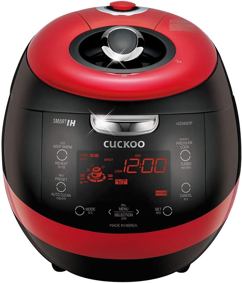 Cuckoo CRP-HZ0683FR Multifunctional and Programmable Electric Induction Heating Pressure Rice Cooker, Fuzzy Logic and Intelligent Cooking Algorithm – 6 Cups, Red (Renewed)